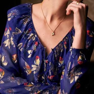 Sezane Priscille Blouse Top Shirt Metallic Blue 12